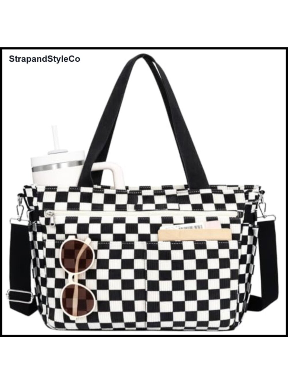 Corduroy Tote Bag Women 17 Pocket 15.6" Laptop Crossbody Travel Handbag